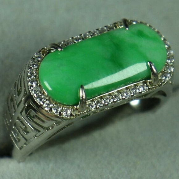 S925 Silver Certified Green Natural A Jade jadeite Adjustable Ring - Picture 2 of 5